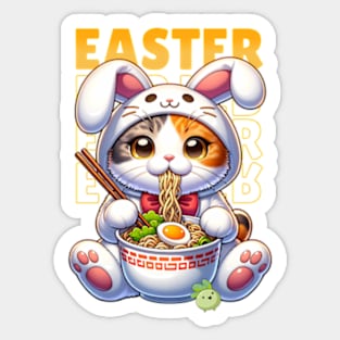 Easter bunny cat eating ramen Sticker